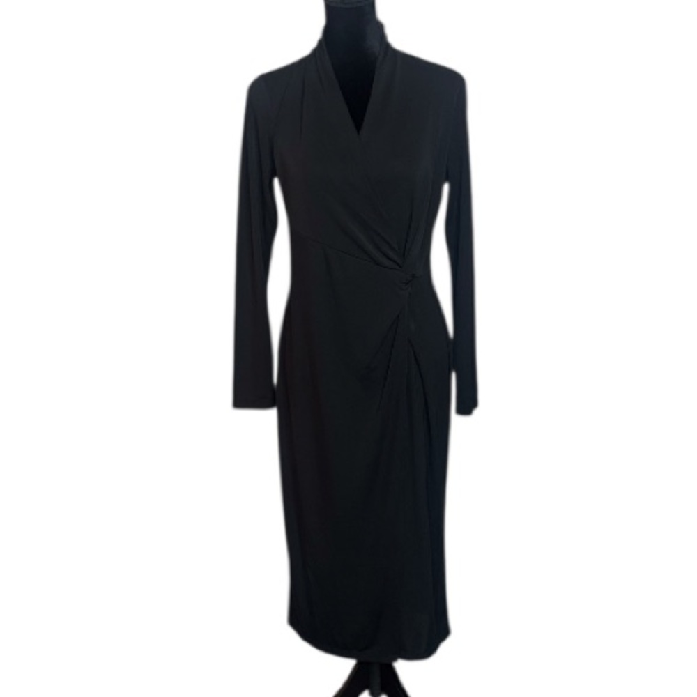 Ann Taylor - Black Faux Wrap Long Sleeve Dress - Size 12P